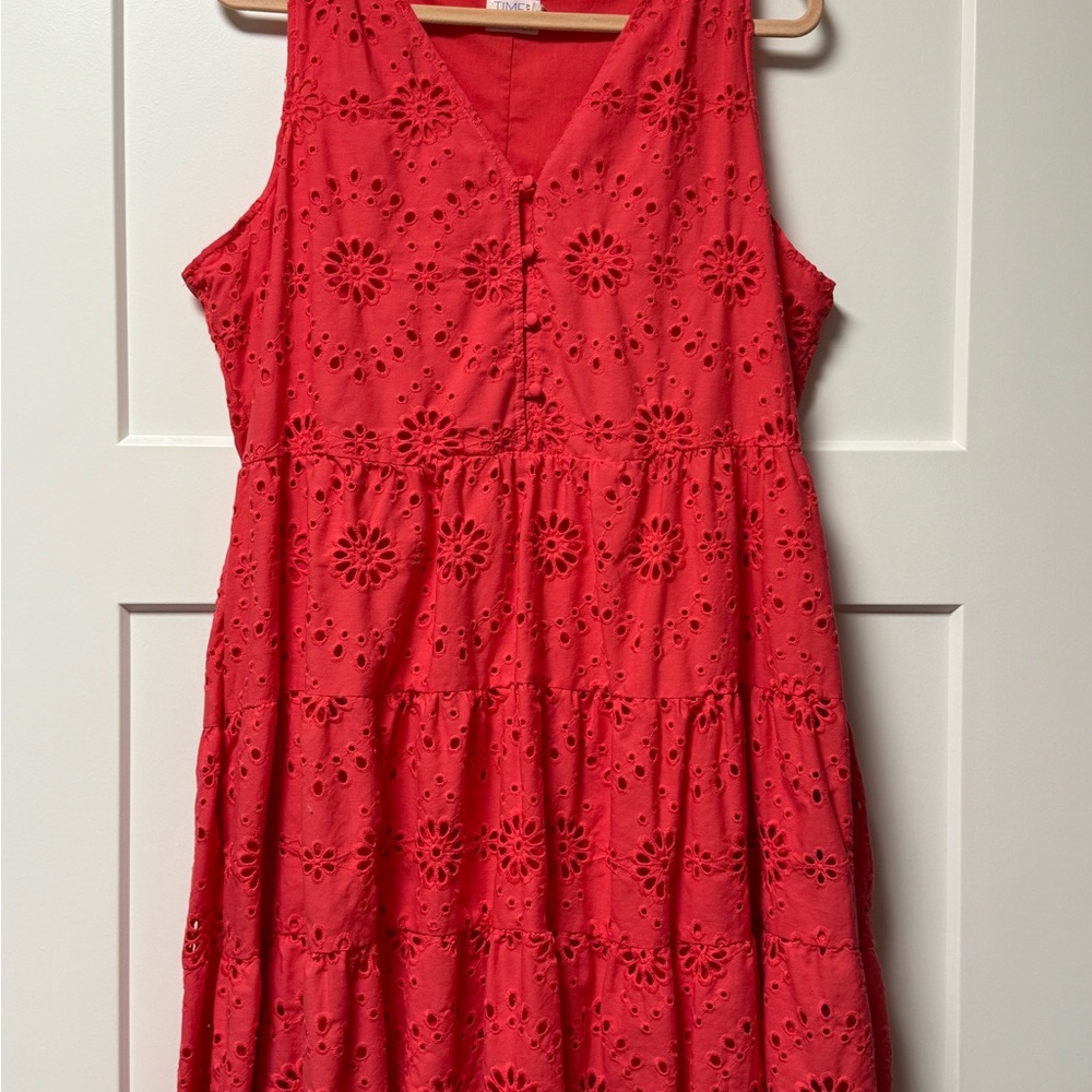 Sleeveless Coral Eyelet Dress